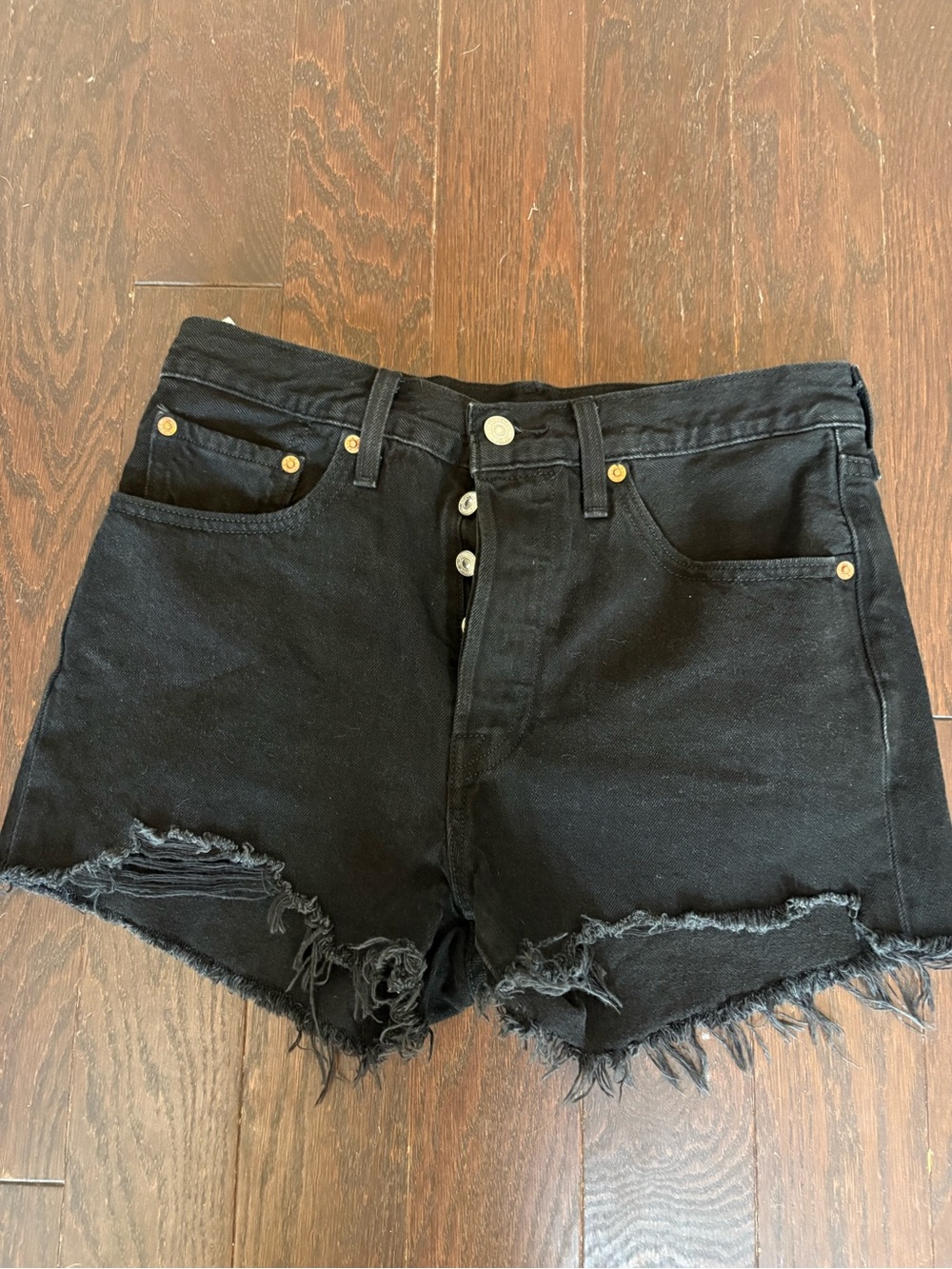 Levi's 501 Black High-Waist Distressed Denim Shorts